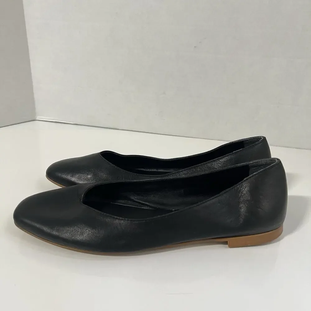 Coach And Four Women's Black Leather Ballet Flats Shoes Size 7.5 Made Italy